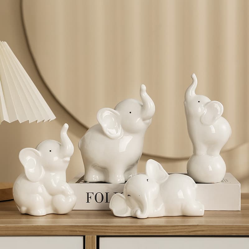 Elegant Ceramic Elephant Figurine Home Living Room Bar Decor Shattering Prevention Moving Gift Simple Modern Style White Porcelain