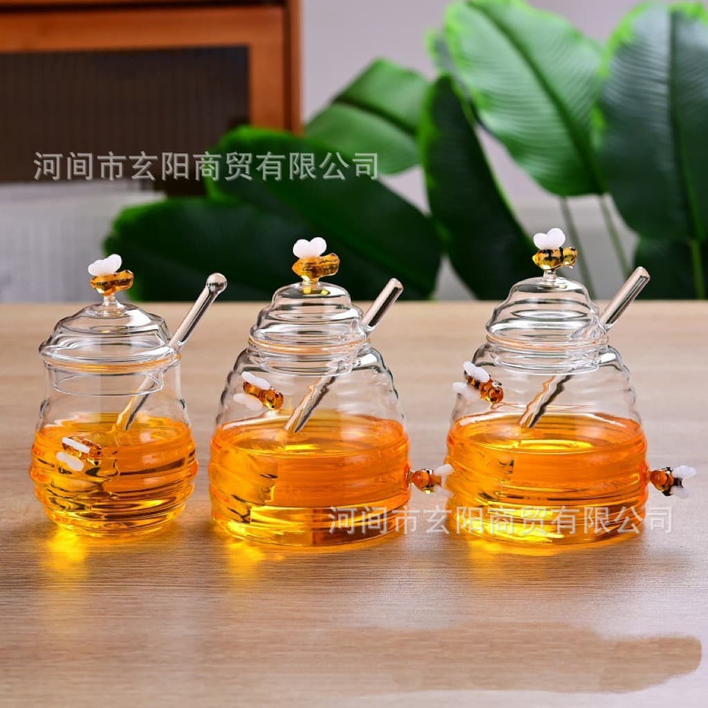 High Borosilicate Glass Sealed Jar with Bamboo Wood Lid and Stirring Rod, Transparent Honey Jar, Household Storage Jar, Moisture-Proof