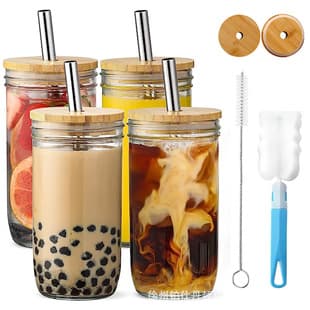 24oz Smooth Mason Jar Glass Bottle, Salad Beverage Bottle, Wide Mouth Juice Mason Jar, Iced Coffee Cold Drink Straw Cup