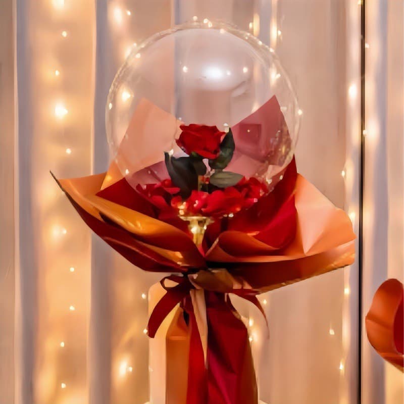 Transparent luminous wave ball rose balloon bouquet Chinese Valentine's Day birthday gift eternal flower decoration