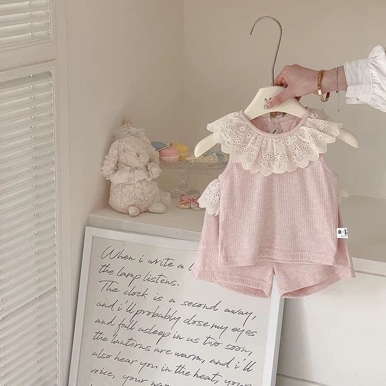 Lace-like summer dress split baby spring and summer baby clothes women's thin summer lace suit Class A safety certification