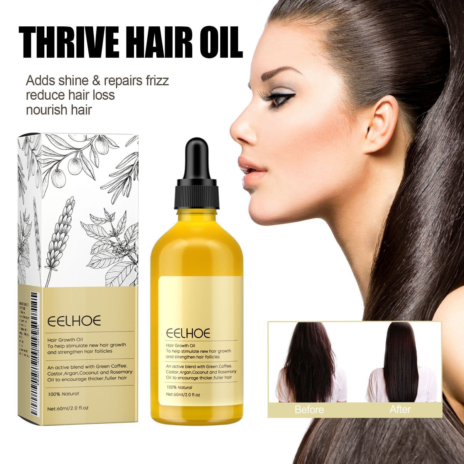 EELHOE Rosemary Hair Oil - Nourishing, Smoothing, Gentle Care for Shiny Hair