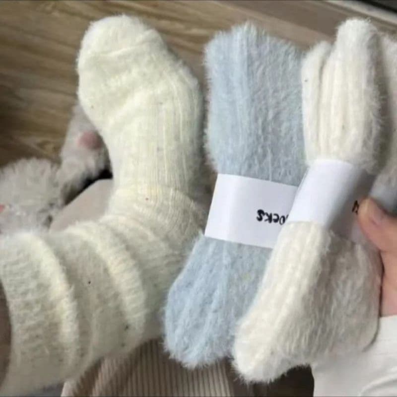 Mink Fur Socks Women Autumn/Winter Warm Fleece-Lined Thickened Versatile Fluffy Ins Style Slouchy Women Socks Fashion Forest Style
