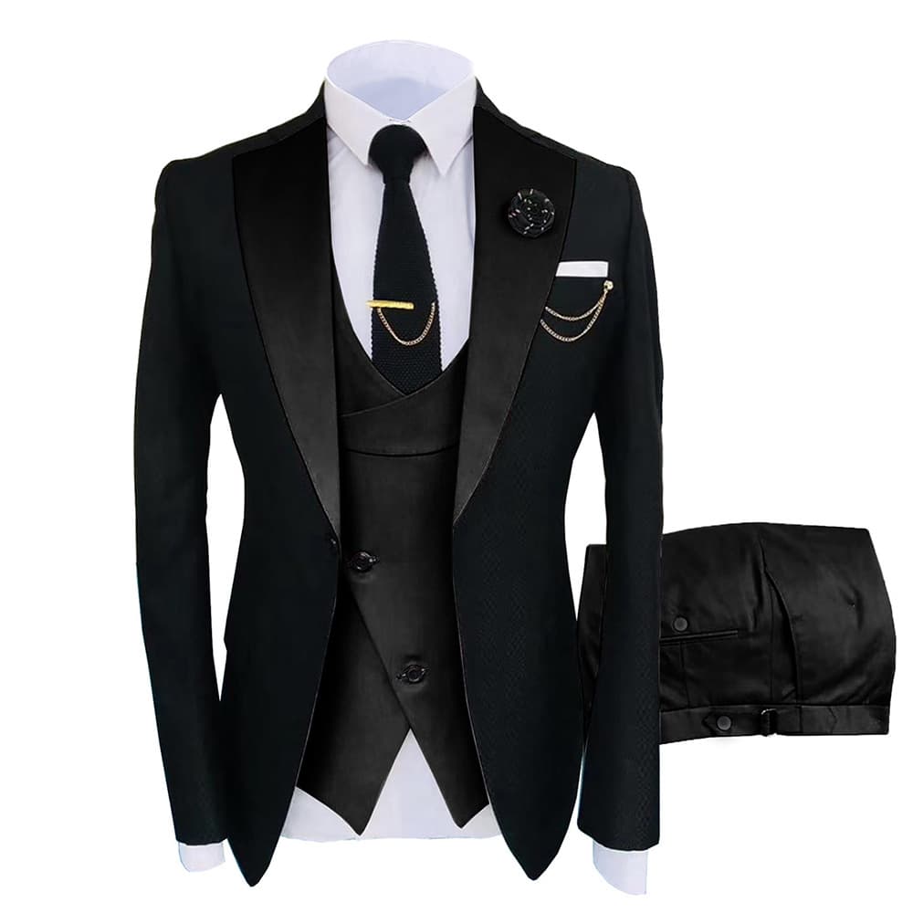 Men's Wedding Suits Amazon Fast Selling Through Foreign Trade Popular Camel Neck Slim Fit Smooth Silhouette Three-piece Set