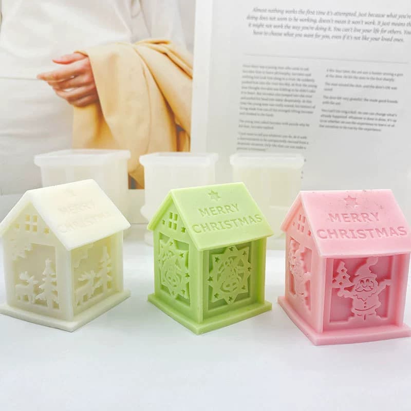 New Christmas House Scented Candle Silicone Mold DIY Santa Claus Reindeer Bell Gift Ornament Mold