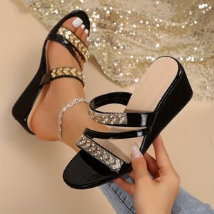 A 45603 Rhinestone Platform Women's Slippers