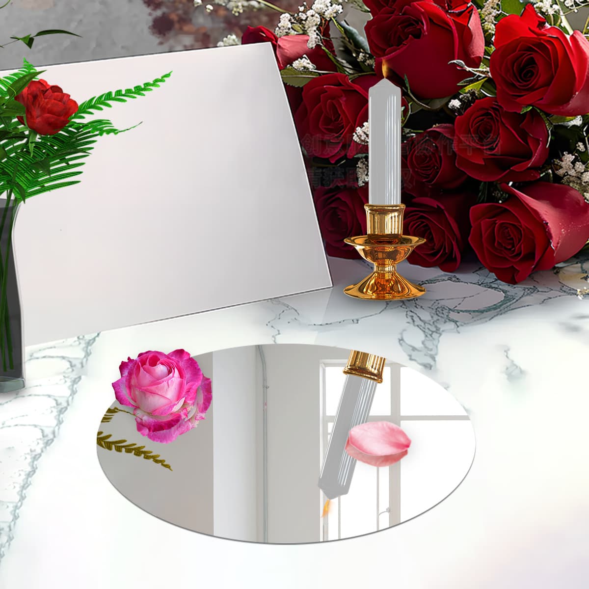 Amazon New Round Wedding Mirror Wall Stickers Party Wedding Tabletop Candle Display Plate Tray