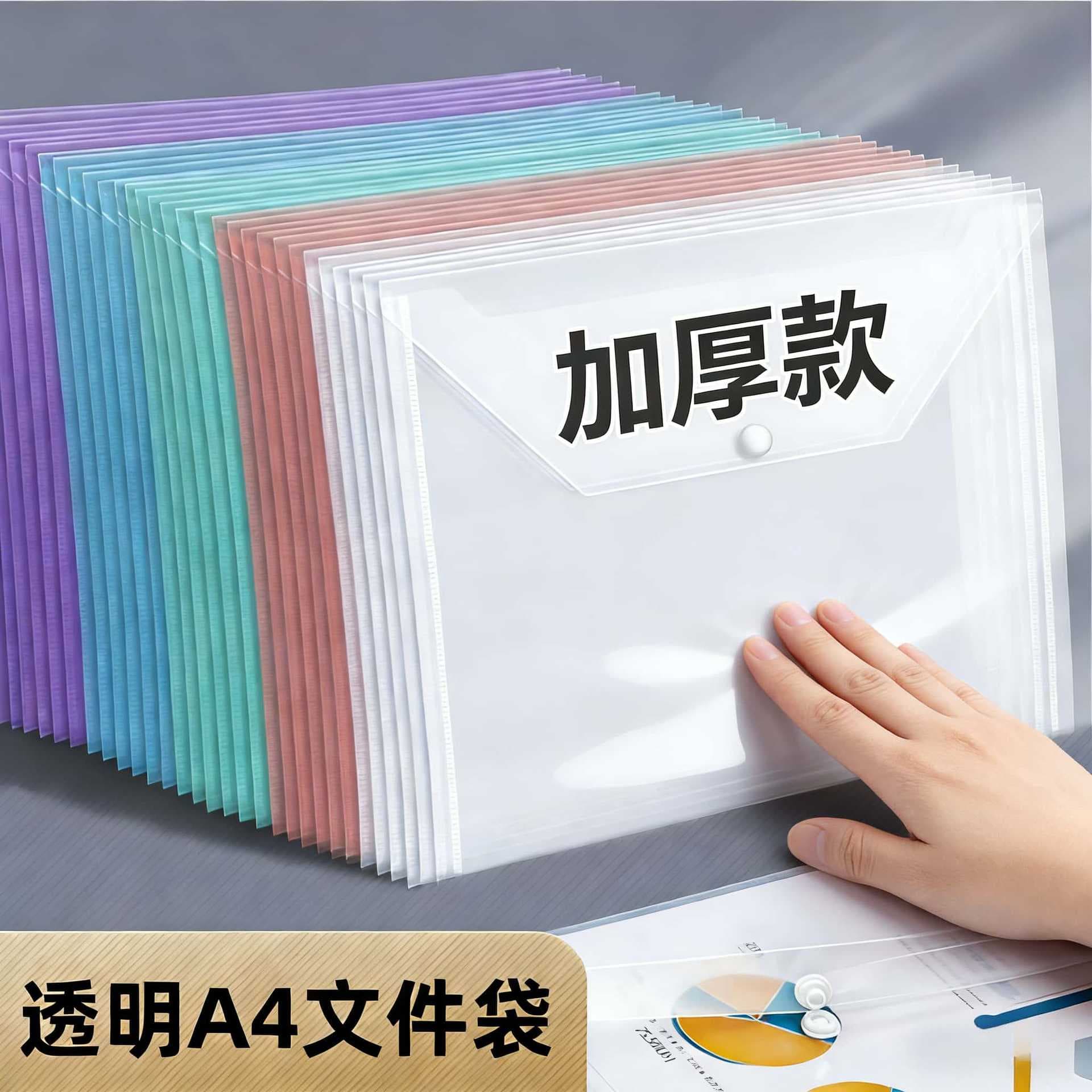 Transparent file bag, thickened file folder, classified snap information bag, plastic waterproof A4 test paper storage bag