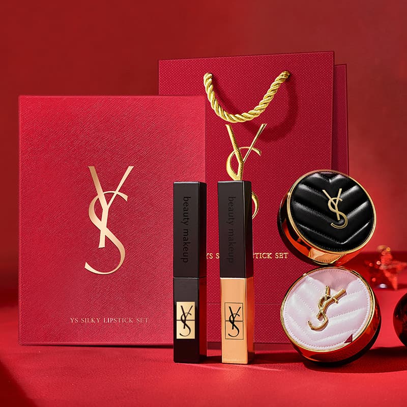 YS Lipstick and Cushion Foundation Two-Piece Gift Set, Valentine's Day, Qixi Festival, Birthday Gift for Best Friend or Girlfriend, Gift Box Wholesale