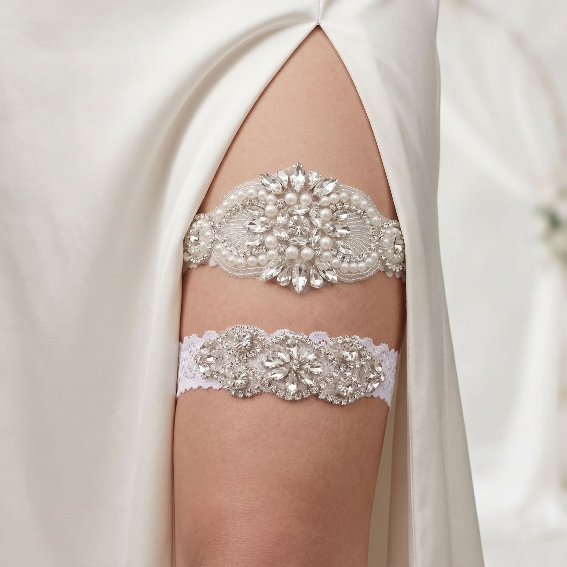 Cross-border European and American Style Bride Garter Hand-sewn Full Rhinestone Pearl Flower Sexy Leg Band Light Luxury Banquet Dress Leg Accessory