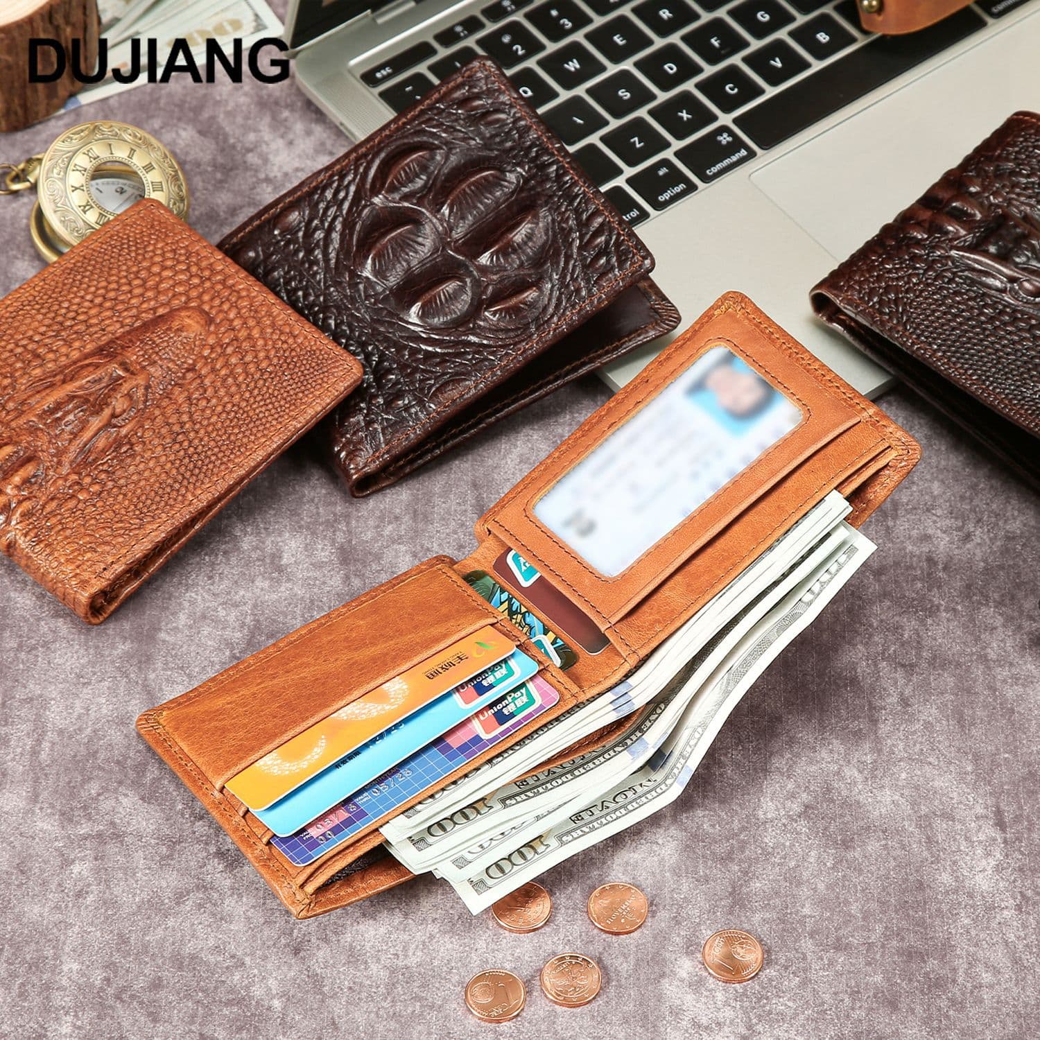 Cross-border Genuine Leather Wallet Short Embossed Cowhide Coin Purse Vintage Wallet Large Capacity Men's Card Holder Organizer