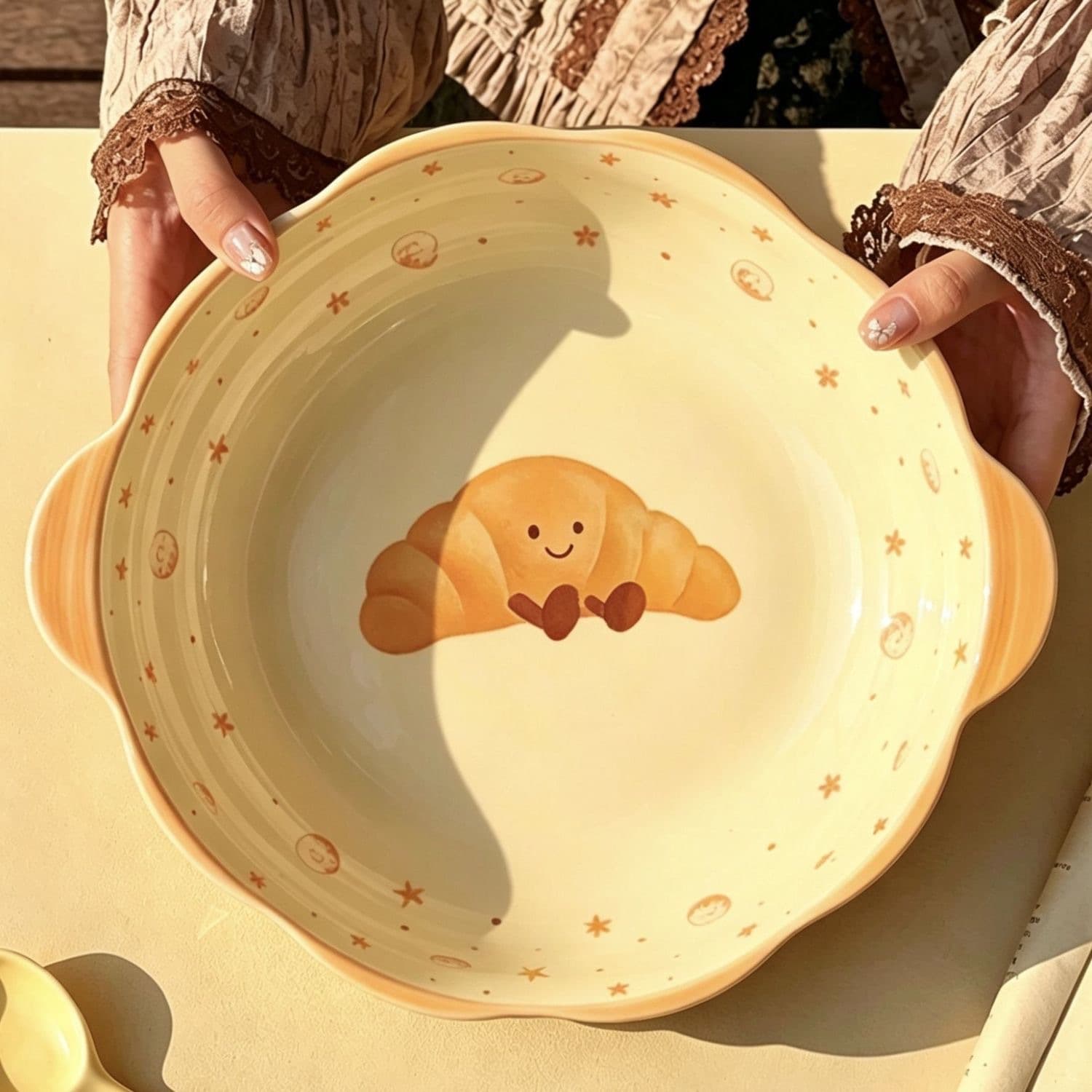 [10 inch] Large Ceramic Soup Bowl with Underglaze Color, High Capacity for Sour Cabbage Fish and Boiled Beef, Extra Large Soup Bowl
