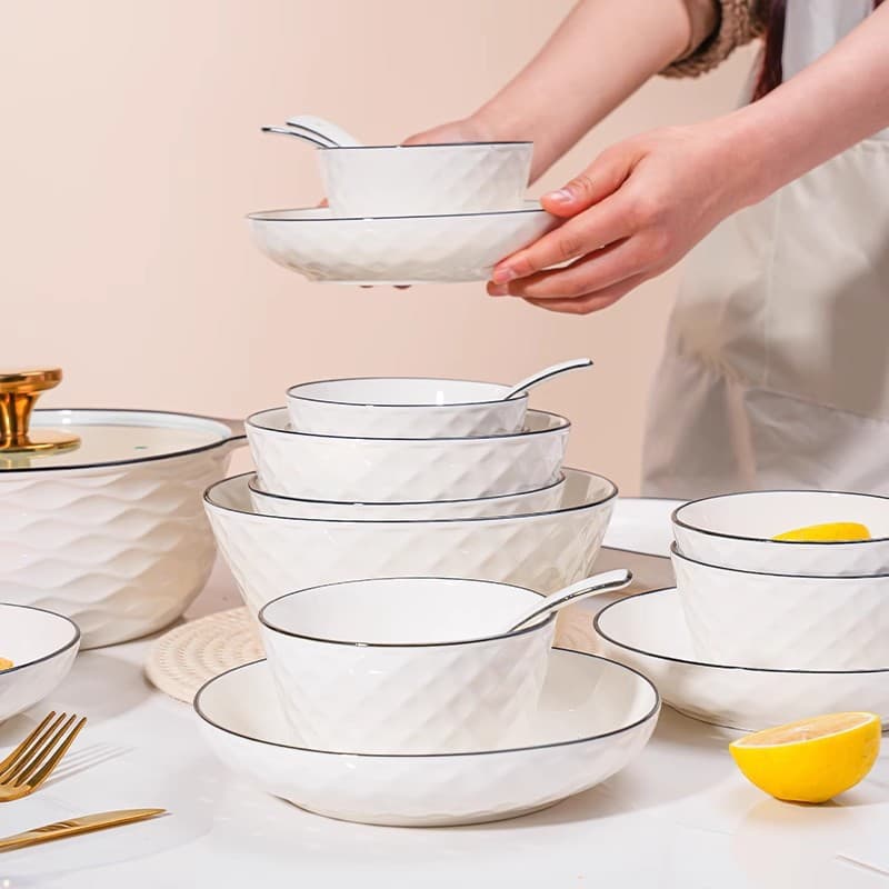 2025 New Year's bowls and chopsticks underglaze color pure white ceramic household bowls and chopsticks plates rice bowls noodle bowls soup bowls tableware Japanese tableware