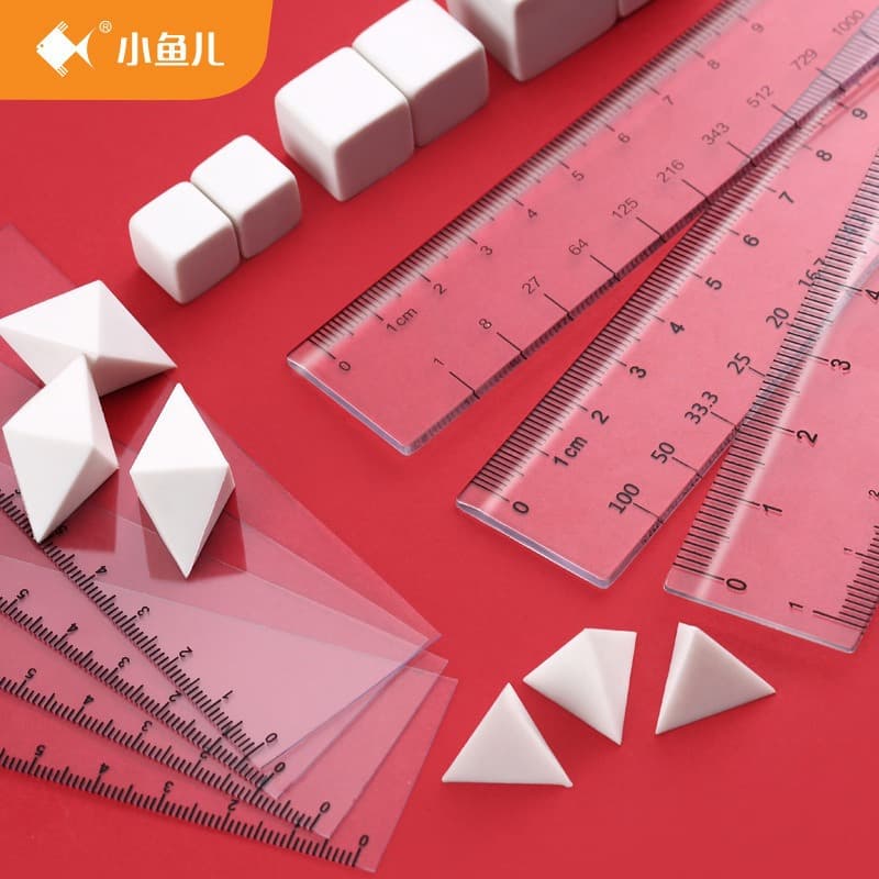 Civil Service Exam Eraser Set with Quick Calculation Ruler, Percentage Ruler, Hundred-Point Scale Ruler, and 3D Figure Reasoning Ruler