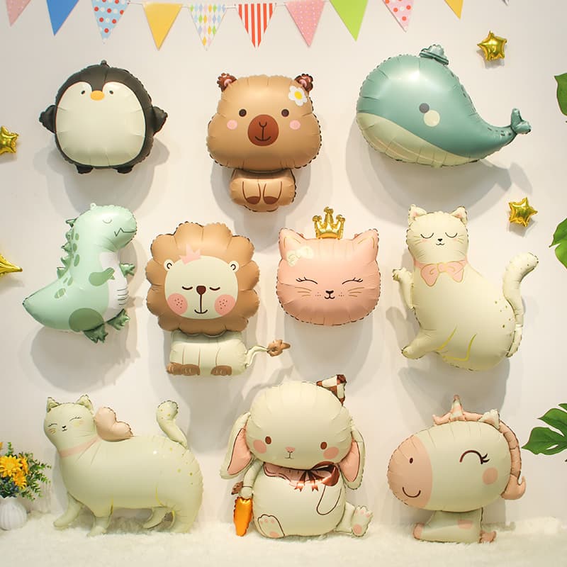 Forest-style matte cartoon cute animal-shaped balloons for baby's first birthday and 100-day celebration decoration photo props