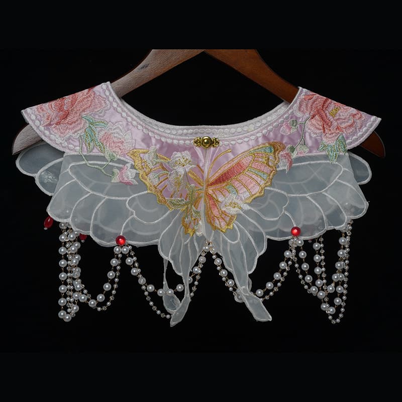 Butterfly and flower embroidery cloud-collar, new beaded tassel shawl, horse-face skirt Hanfu accessories detachable collar ancient-style cloud-collar.