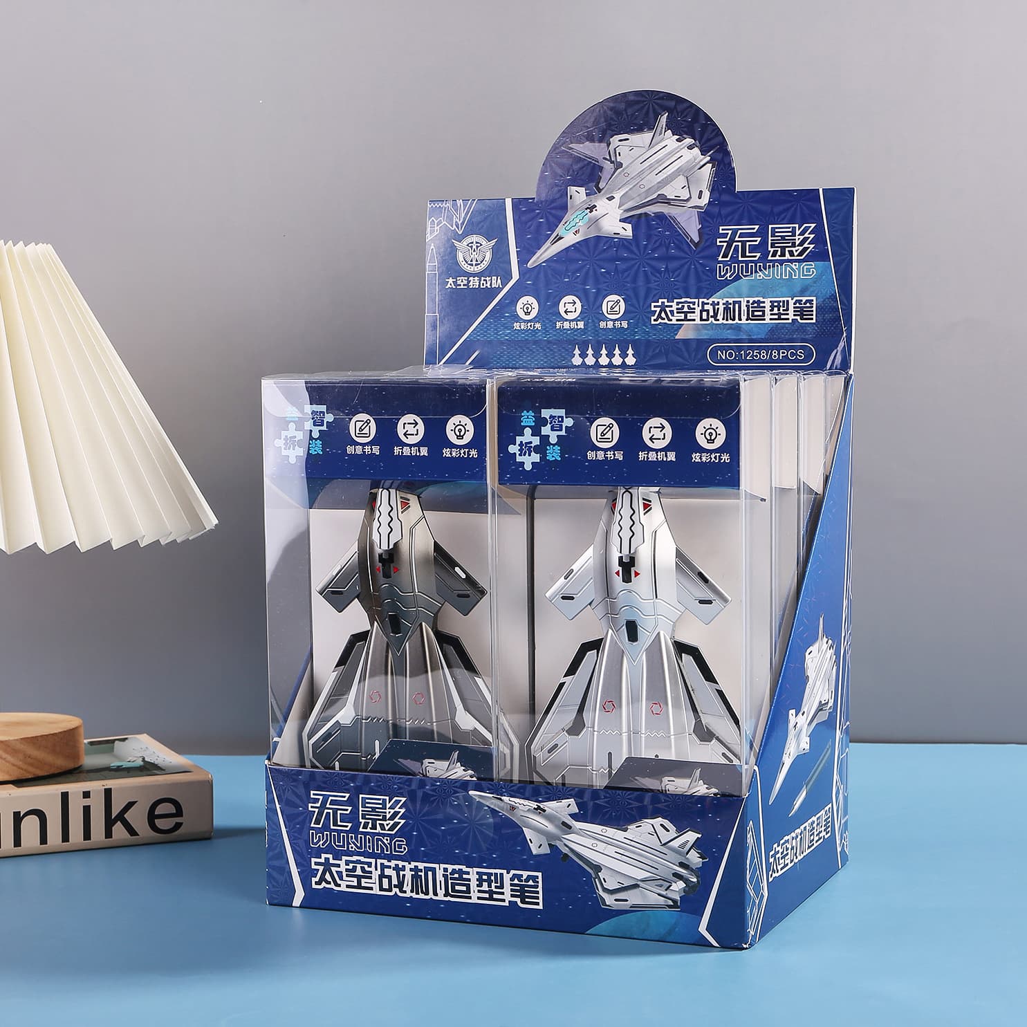 New White Emperor Fighter Jet Shaped Gel Pen Creative Aircraft with Light Signature Pen Fighter Model Black Ink Pen