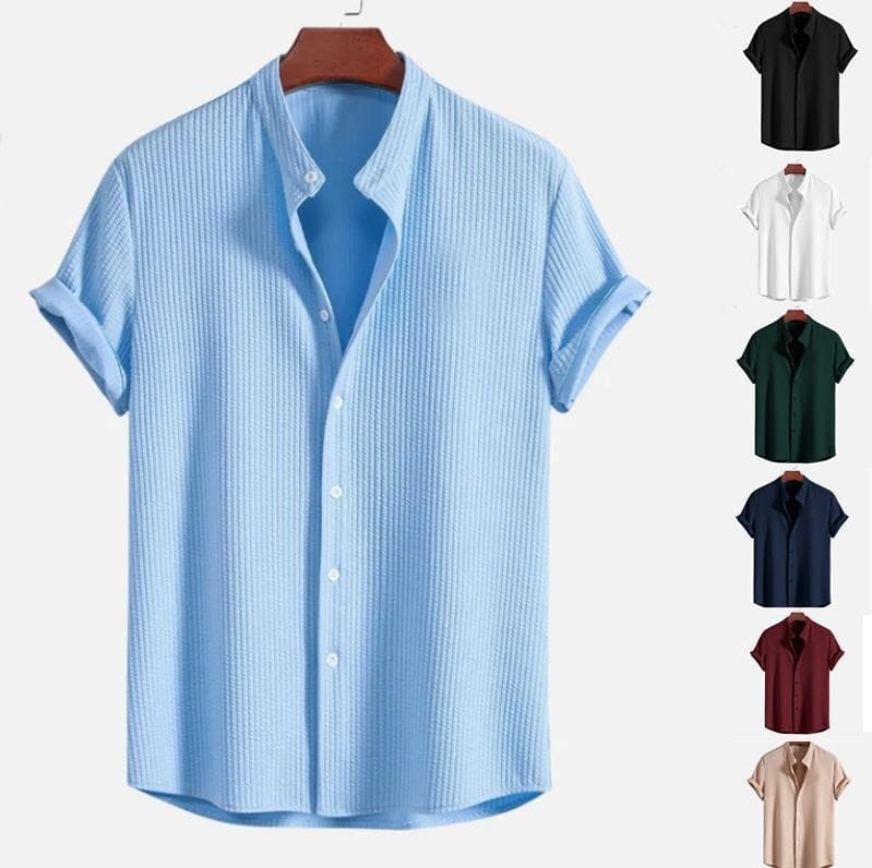 Cross-border men's clothing 2024 summer new men's Wish Amazon men's short-sleeved solid color men's shirt