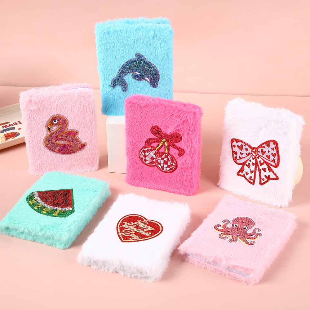 A6 sequin hot stamping plush notebook plush unicorn notebook cartoon cute plush notepad diy hand ledger