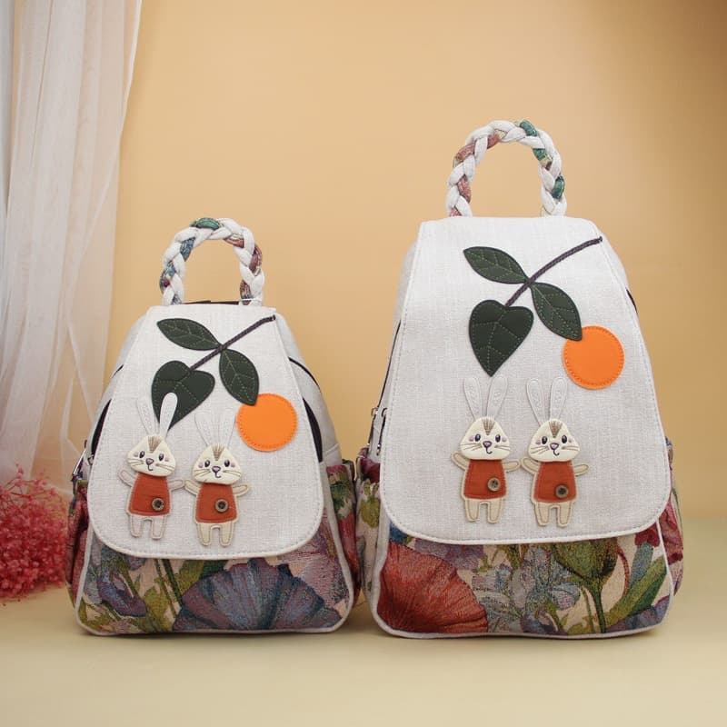 Parent-Child Cute Rabbit Backpack Knitted Handbag Fun Kids Adult Travel Casual Bag 2967