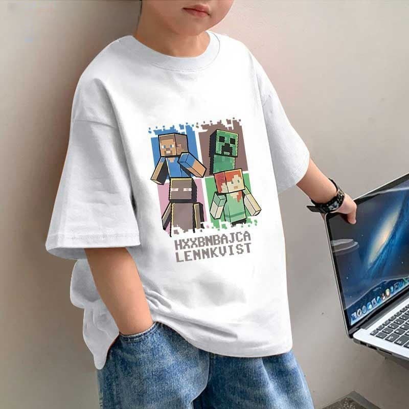 Boys' new pure cotton children's T-shirt short-sleeved 2025 summer minecraft print big children's top trend