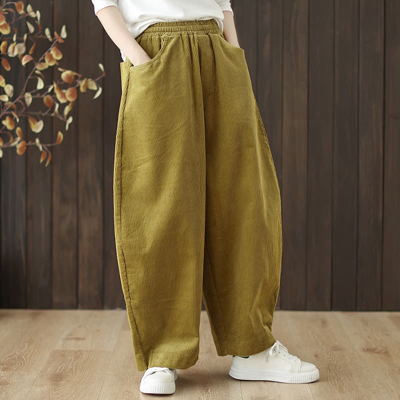 Corduroy Carrot Pants for Women, Autumn and Spring Loose Harem Pants, New Style Banana Pants, Japanese Loose Casual High-Waist Lantern Pants