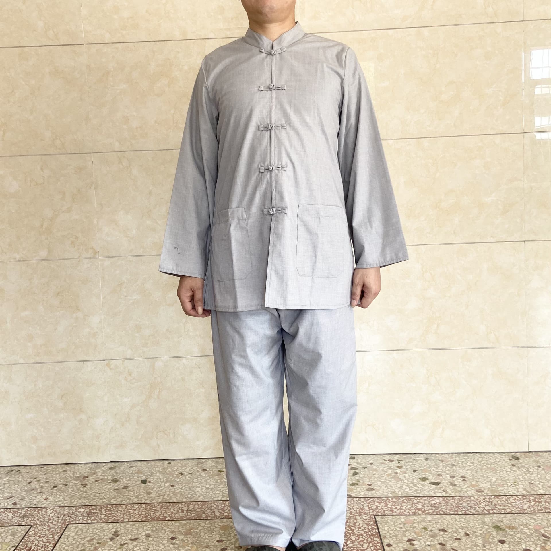 Layman's Clothes Women's Meditation Clothes Men's Suit Summer Spring Autumn Cloth Button Top and Pants Gray Suit Breathable Layman's Clothes