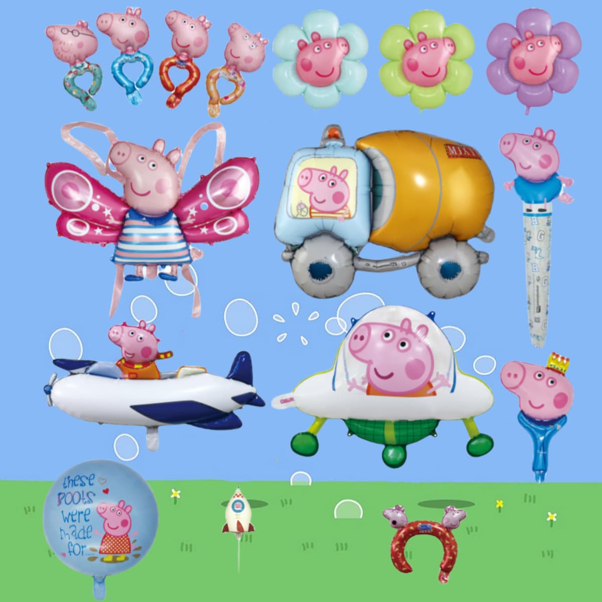 Peppa Pig Theme Full Series George & Peppa Clip Wrist Flying Aluminum Foil Balloons Multi-Style Wholesale