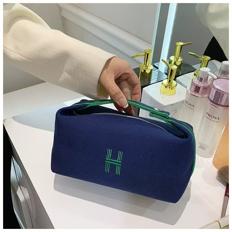 2024 New Korean Style Cosmetic Bag, Trendy Handheld Canvas Bag, Large Capacity Makeup Organizer, Travel Toiletry Bag