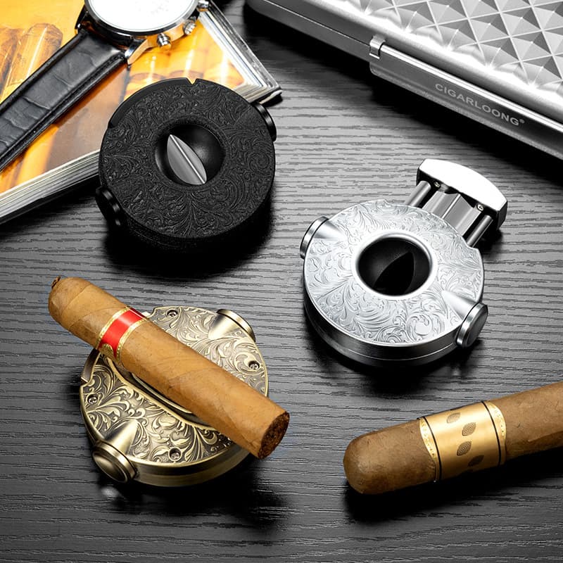 Qielong Cigar Cutter Stainless Steel Blade UFO Flying Saucer Style Portable Cigar Scissors V-Cut Gift Box CE-25FD2
