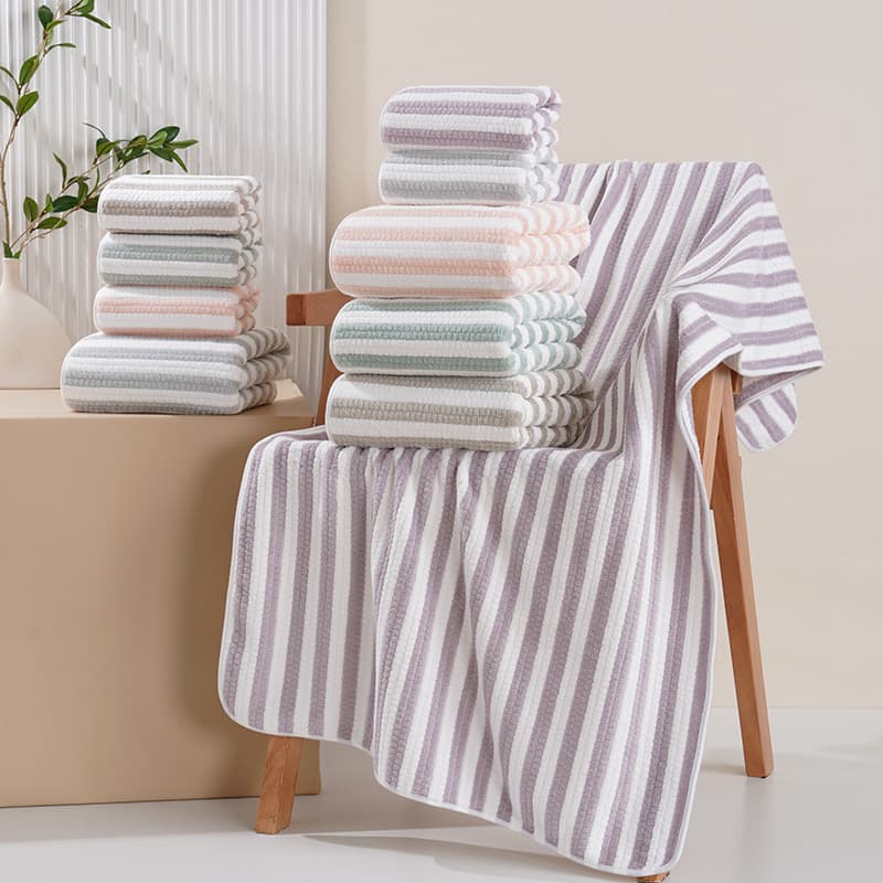 New Corn Grain Stripe Coral Fleece Towel Bath Towel Couple Beach Towel Wrap Large Absorbent Face Towel