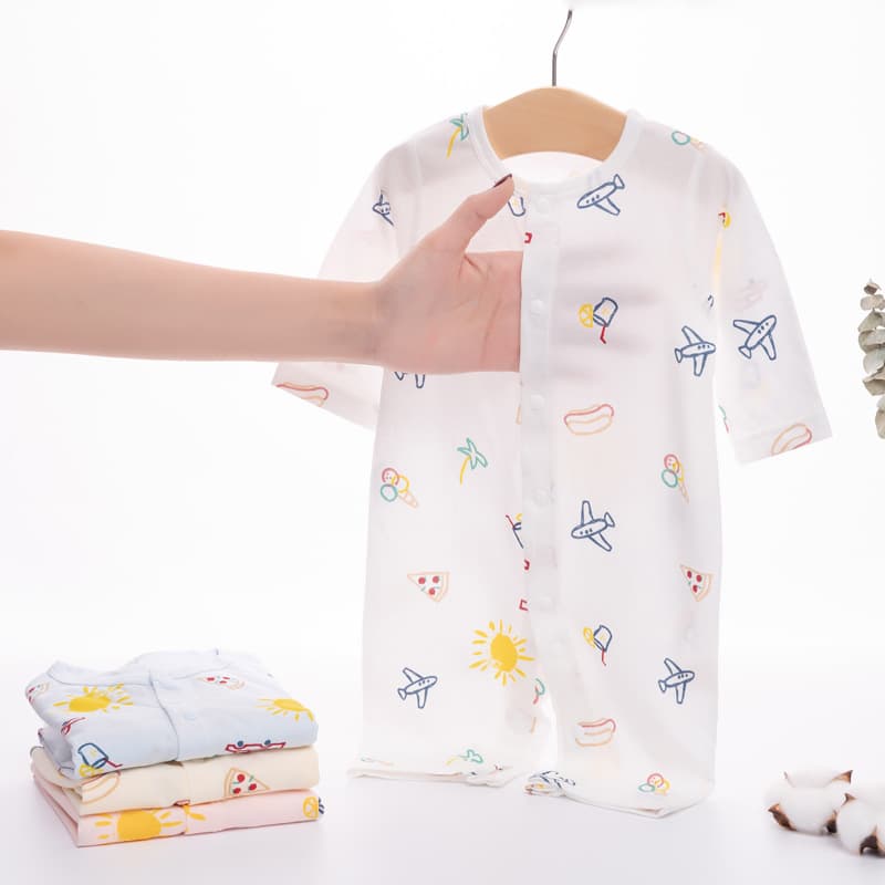 Summer Air Conditioned Outfit Pure Cotton Breathable Long Sleeve Baby Romper Korean Style Cartoon Crawling Suit for Newborns