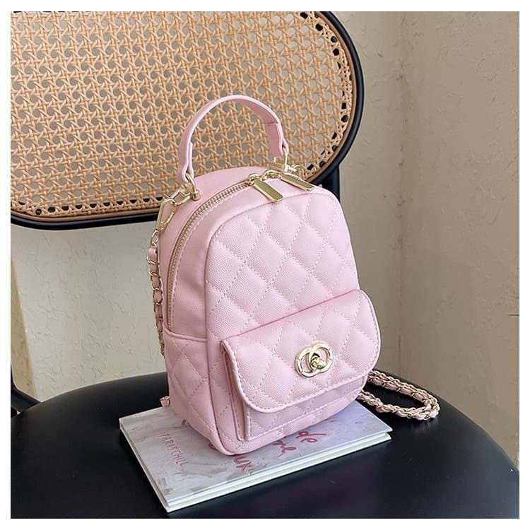 24c lychee cowhide black gold backpack small shoulder bag lingge chain handbag small fragrance style ball pattern backpack