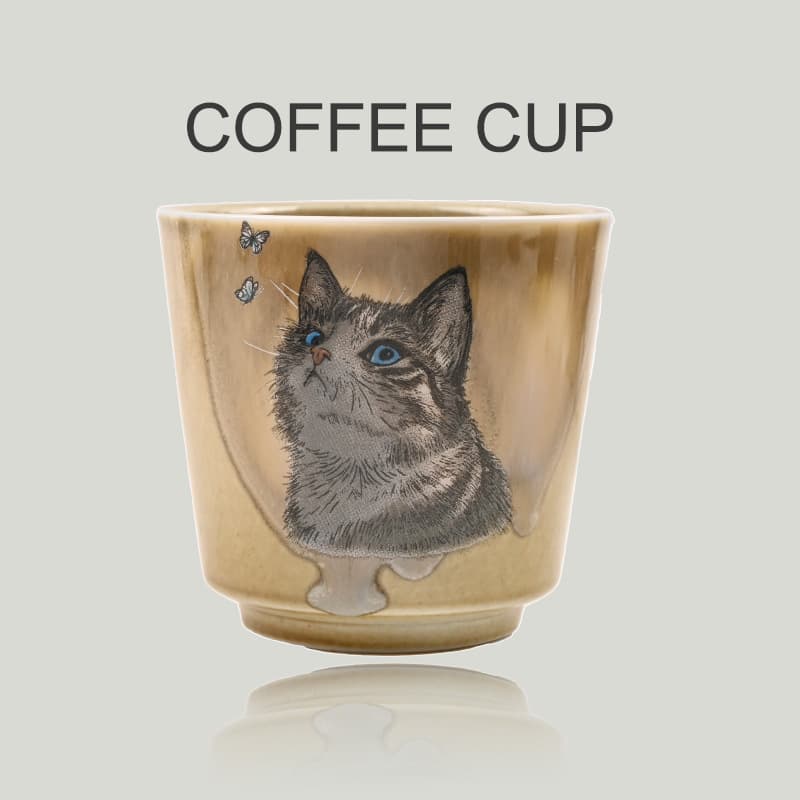Cross-border ceramic coffee cup 170ml kiln-turned hand-held water cup Middle East hot-selling cat Arabian style