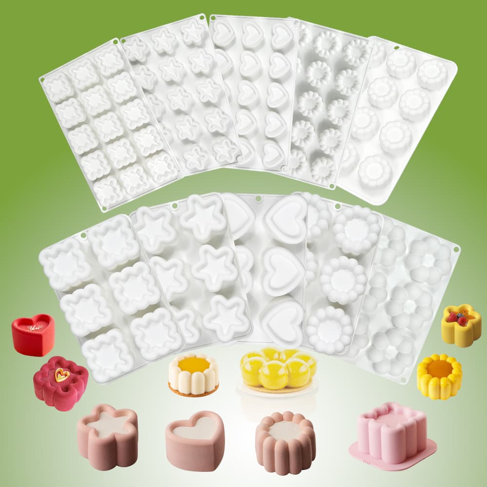 Multiple Types of 6-Cavity Mousse Molds, Star and Heart Chocolate Cake Molds, Handmade Soap Molds, Scented Candle Molds