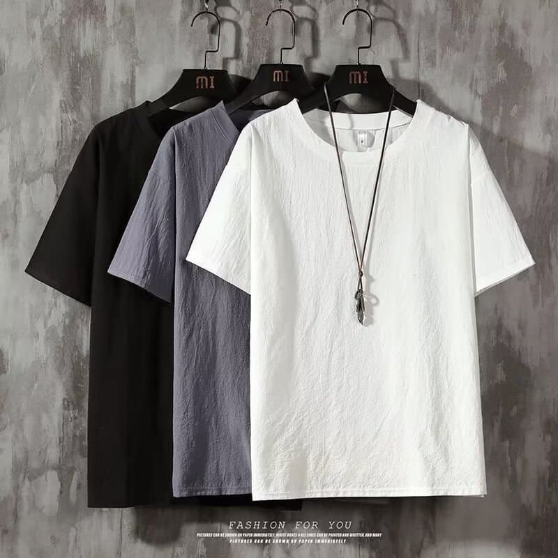 Summer Men's Linen Short Sleeve Shirt Thin Pullover Cotton Linen Shirt Loose Casual Half Sleeve Linen Breathable T-Shirt