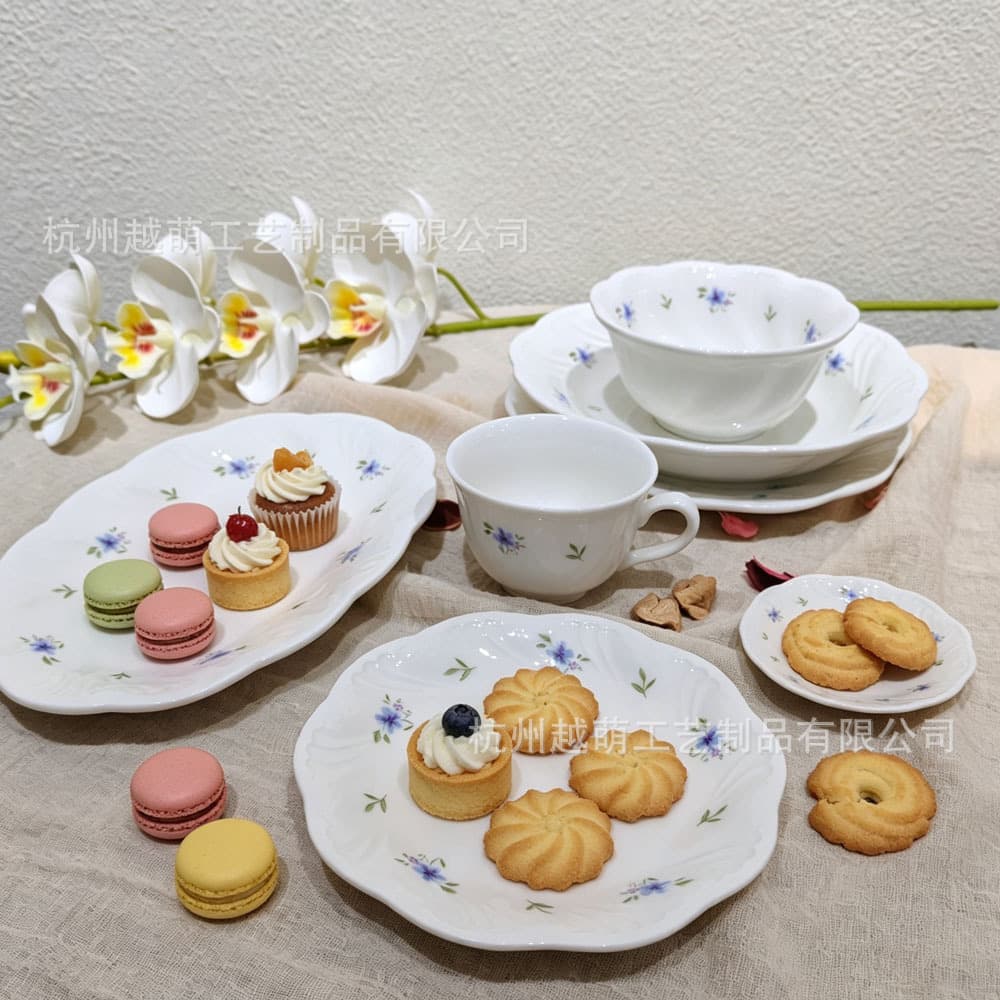 Ceramic Cup and Saucer Set High-Temperature Ceramic Tableware Combination Cute Underglaze Color Ceramic Bowl Commercial Home Use Plate Korean Style Tableware