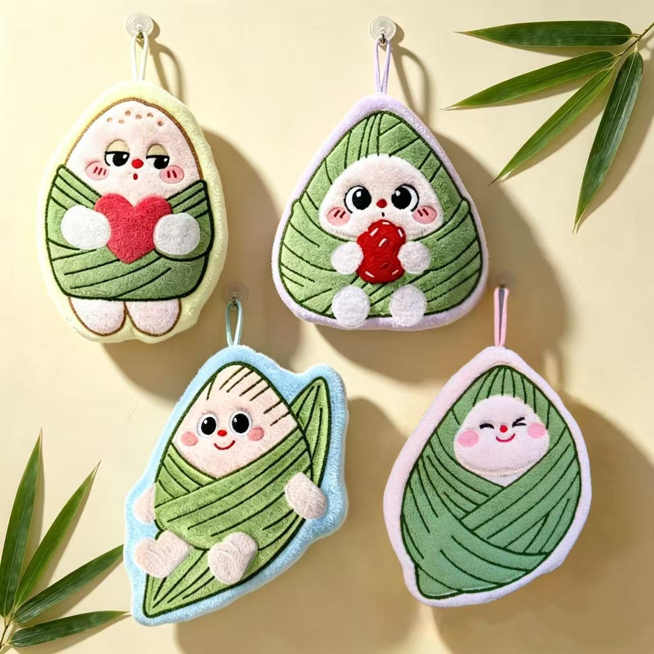 Dragon Boat Festival Cartoon Zongzi Kitchen Hand Towel, Hanging, Cute, Home Use, Kitchen and Bathroom, Thickened, Absorbent, Plant Coral
