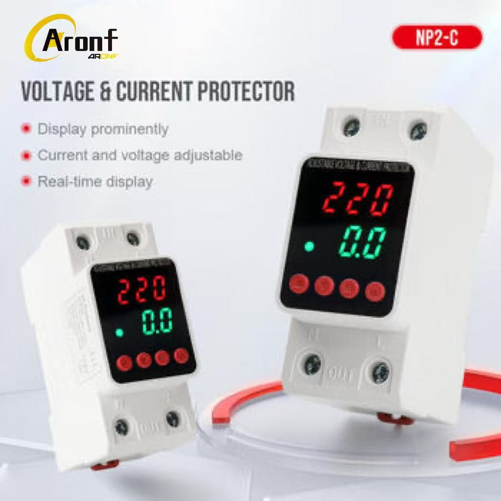 LCD Display Auto-Reset Over-Under Voltage Protector with Current Limiting, Delay, and Overcurrent Protection, 220V Smart Protector for Home Appliances