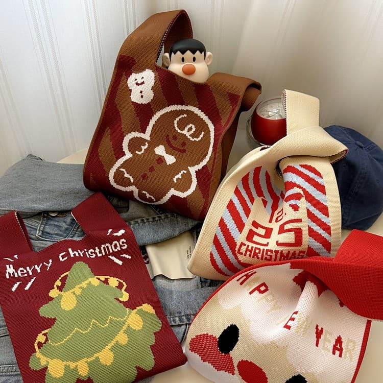 Cross-border best-selling knitted bags, Christmas limited edition knitted tote bags, gift woven bags, high-value knitted handbags.
