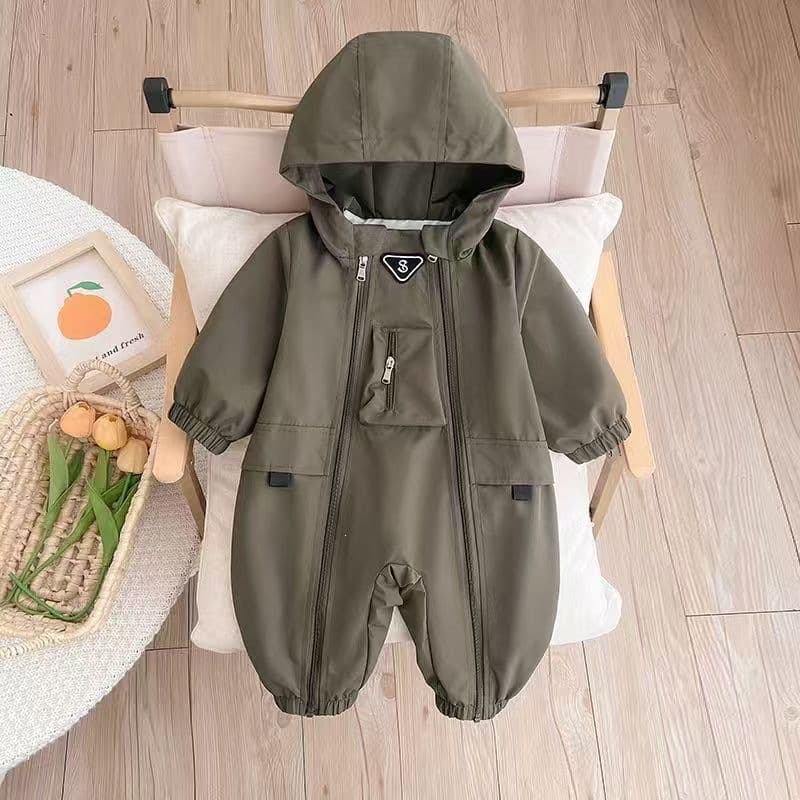 Baby jumpsuit, spring hooded baby autumn crawler suit, double layer fashionable jacket, Korean version going out, ins style