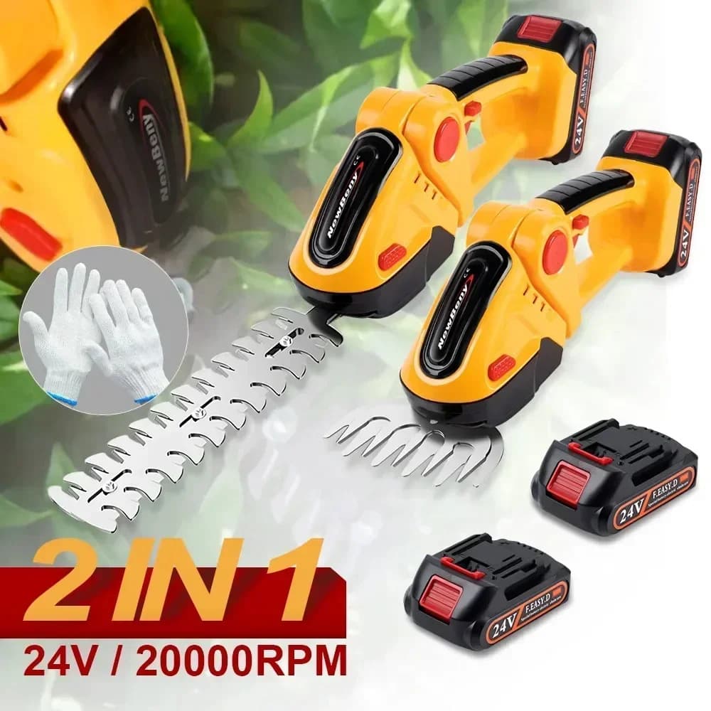 2-in-1 Hedge Trimmer, 20000 RPM Rechargeable Handheld Home Shrub Weed Trimming and Mowing Machine, Garden Tool