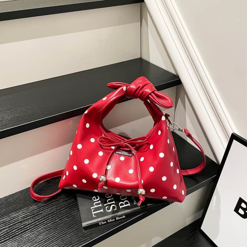 2025 New Red Triangle Bag Fashion Polka Dot Handbag High Appearance Butterfly Knot Versatile Handheld Crossbody Bag