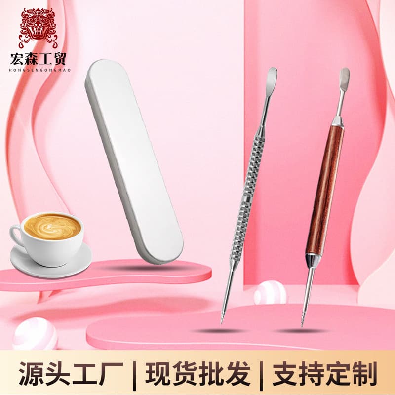 Coffee Art Needle Italian Style Fancy Stainless Steel Etching Stick Rosewood Handle Pattern Needle Bar Drawing Tool Handmade