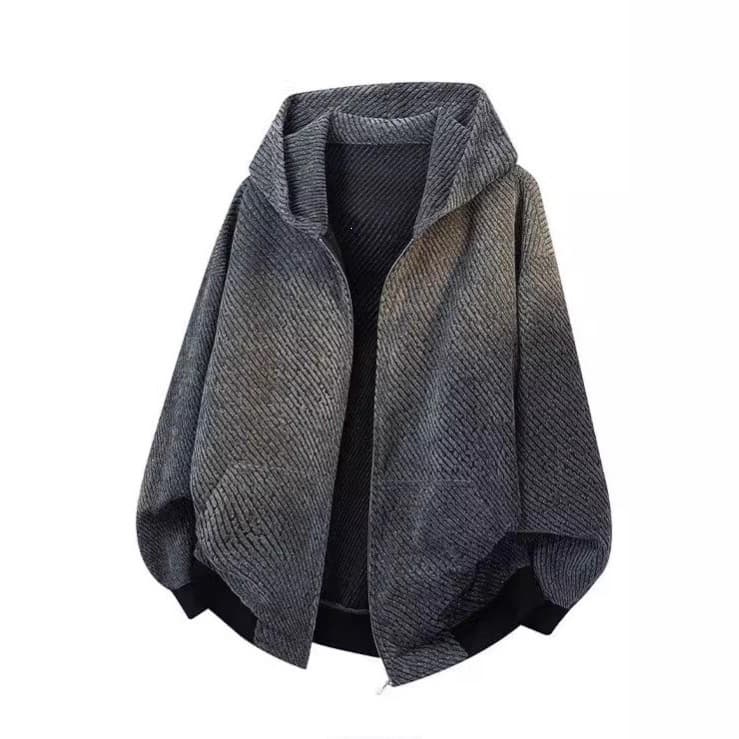 Chanel-style Cleanfit Knitted Striped Hoodie Jacket for Men, Autumn American Retro Heavyweight Pullover Coat