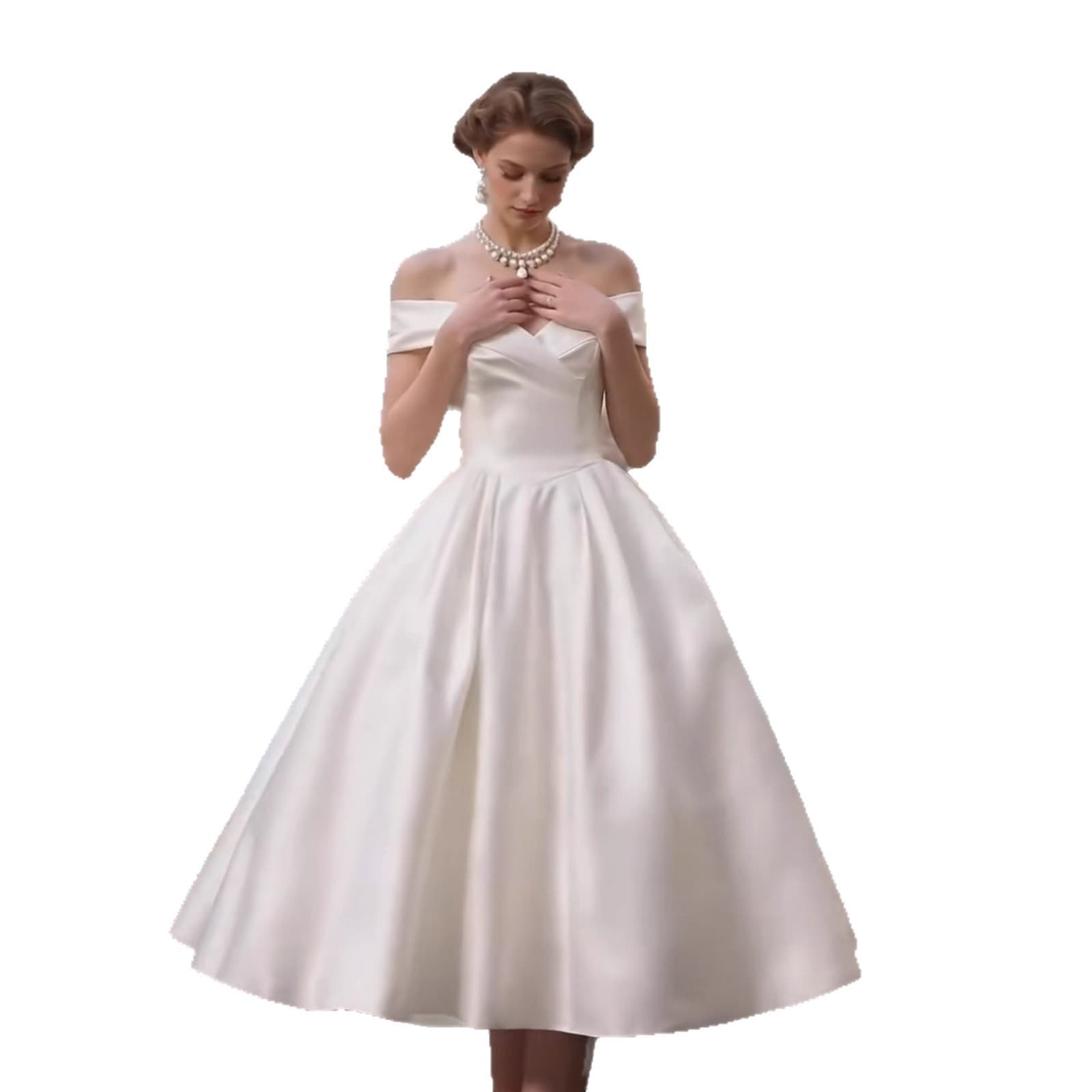 French White Simple Engagement Certificate Light Wedding Dress Elegant Slim Evening Dress Luxury Satin Spaghetti Strap Dress Women