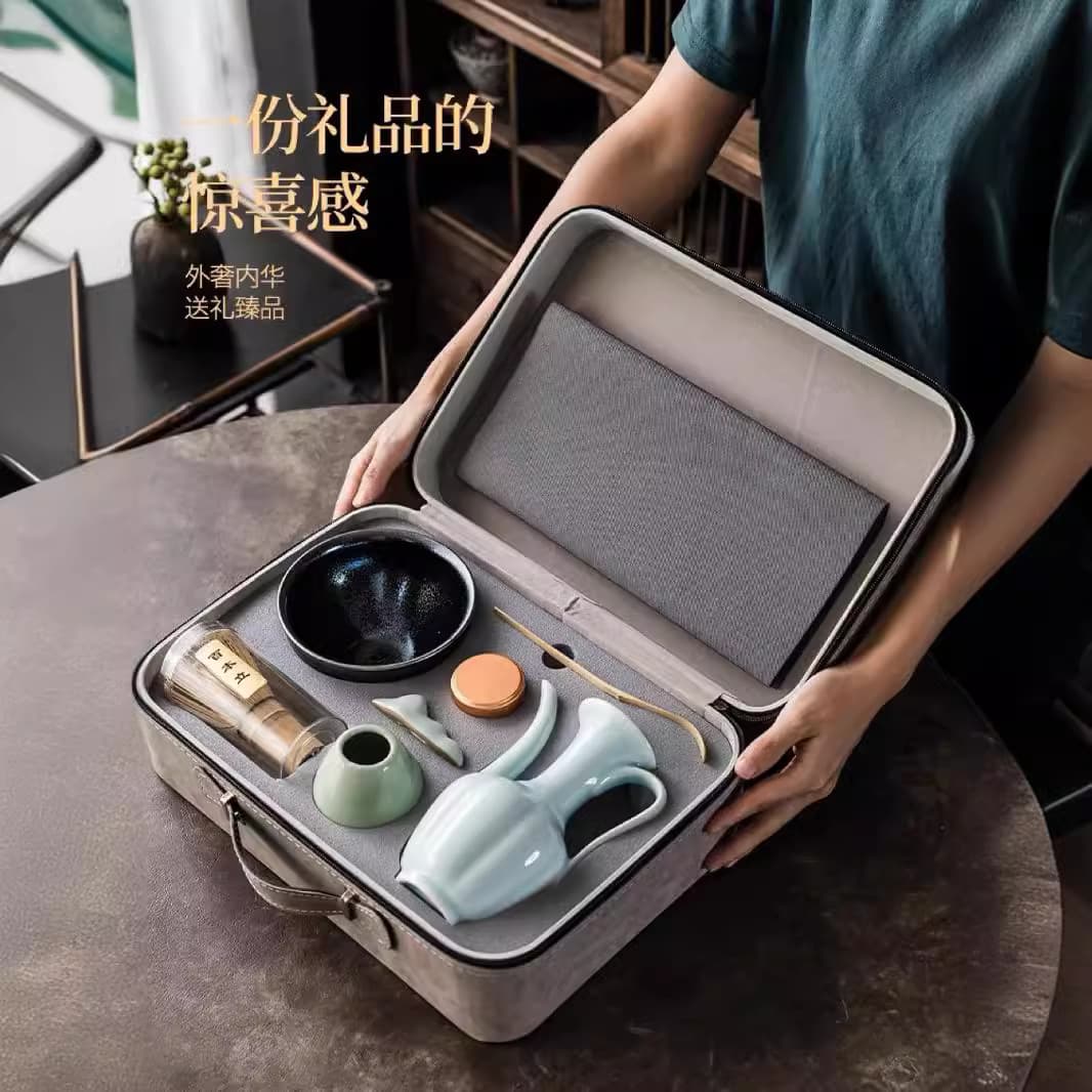 Song Dynasty Matcha Tea Set Complete with Whisk, Powder, and Jian Zhan Bowl, Full Set with Hyakuhon-ryu Travel Storage Bag