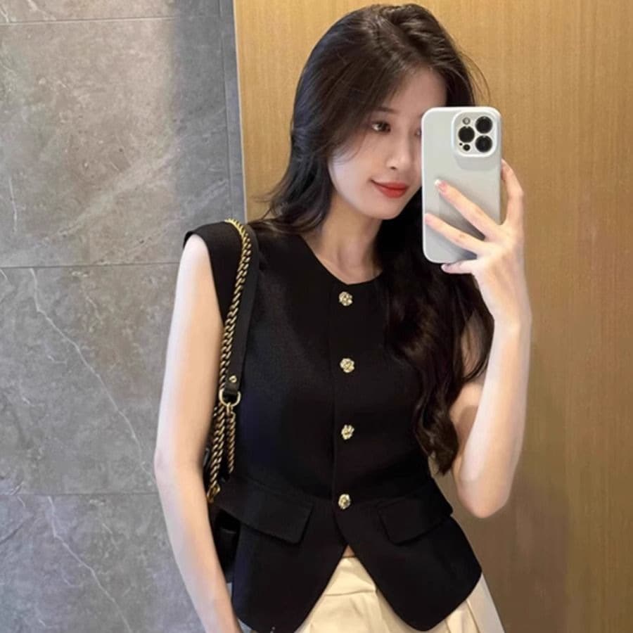 Black Chanel-style Vest Jacket for Women Summer 2025 New Fashionable European-style Outerwear Vest