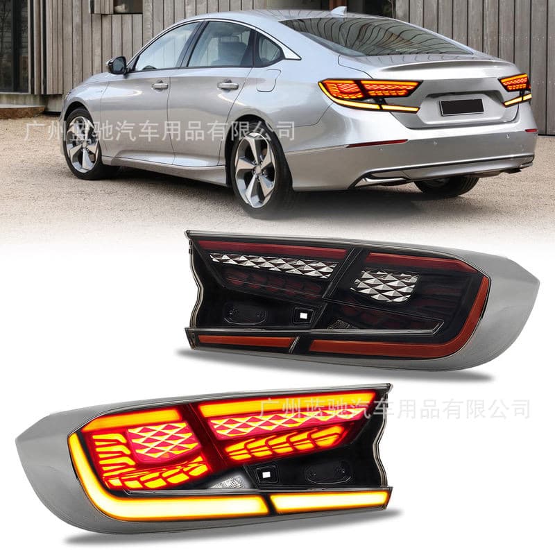 Compatible with Honda 2018-2022 10th Gen Accord Tail Light Assembly Modified LED Dragon Scale Style Running Light with Flowing Turn Signal