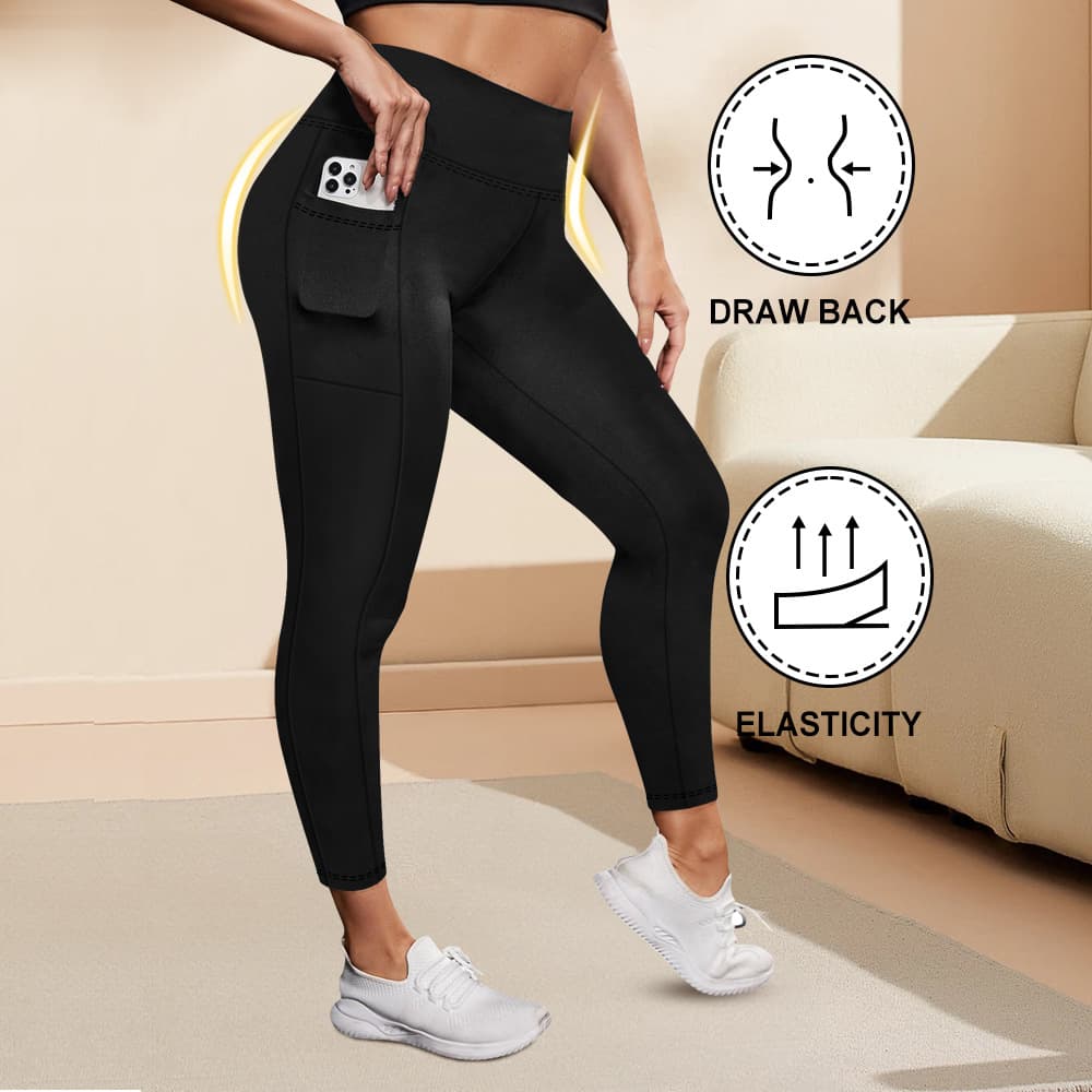 TEMU Pocket High-Waisted Plus Size Yoga Pants for Women, High Elasticity Butt-Lifting Fitness Leggings, Cross-Border Sportswear in Stock